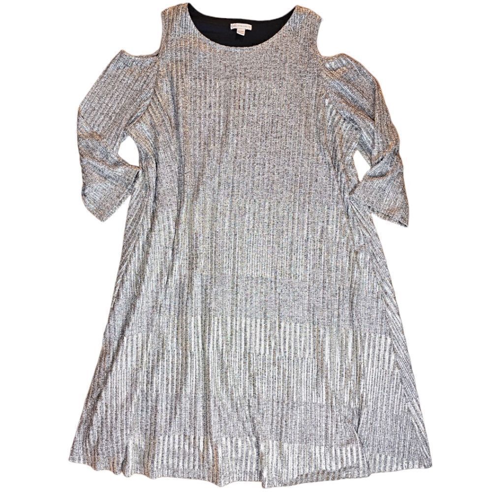 🌼4/$30 Cato Shimmery Silver Shift Dress – Metallic